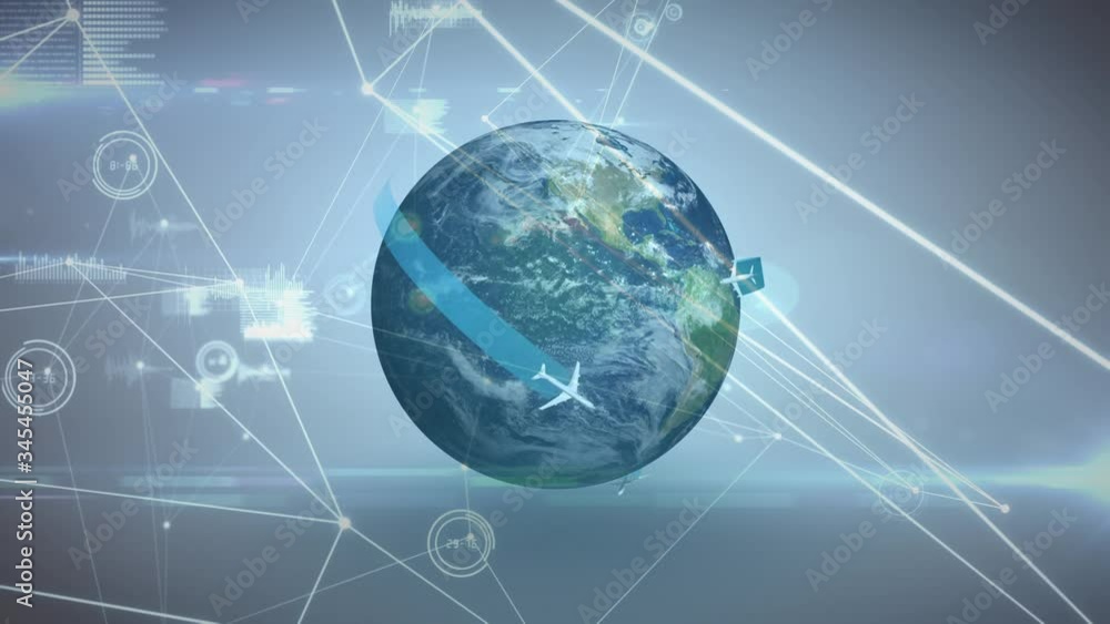 Poster animation of global network of connections with globe in background