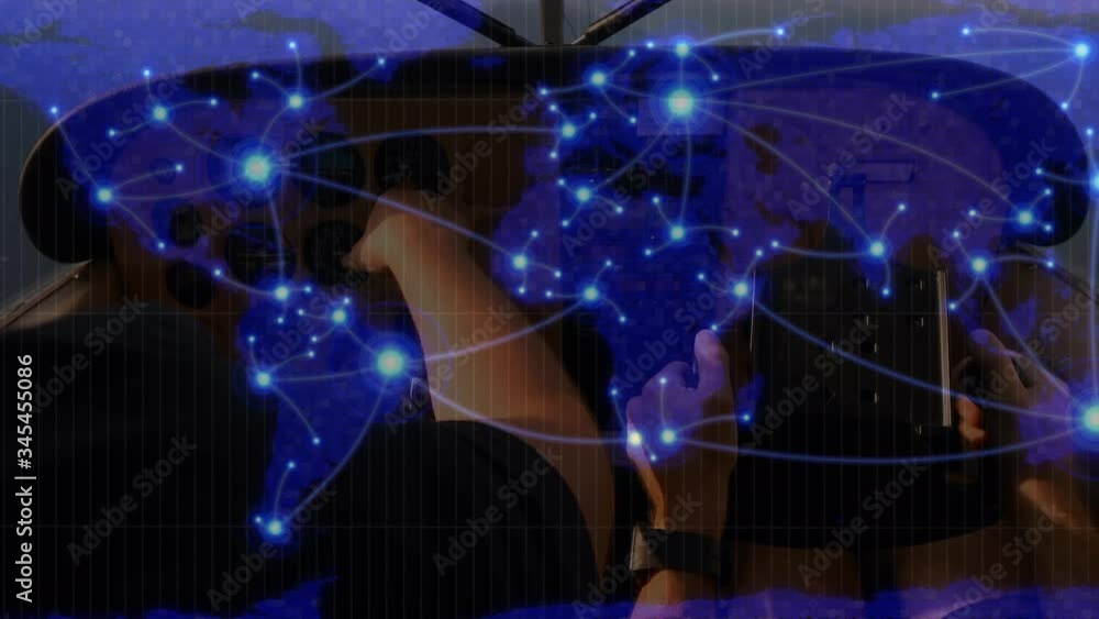 Poster animation of global network of connections with world map in background
