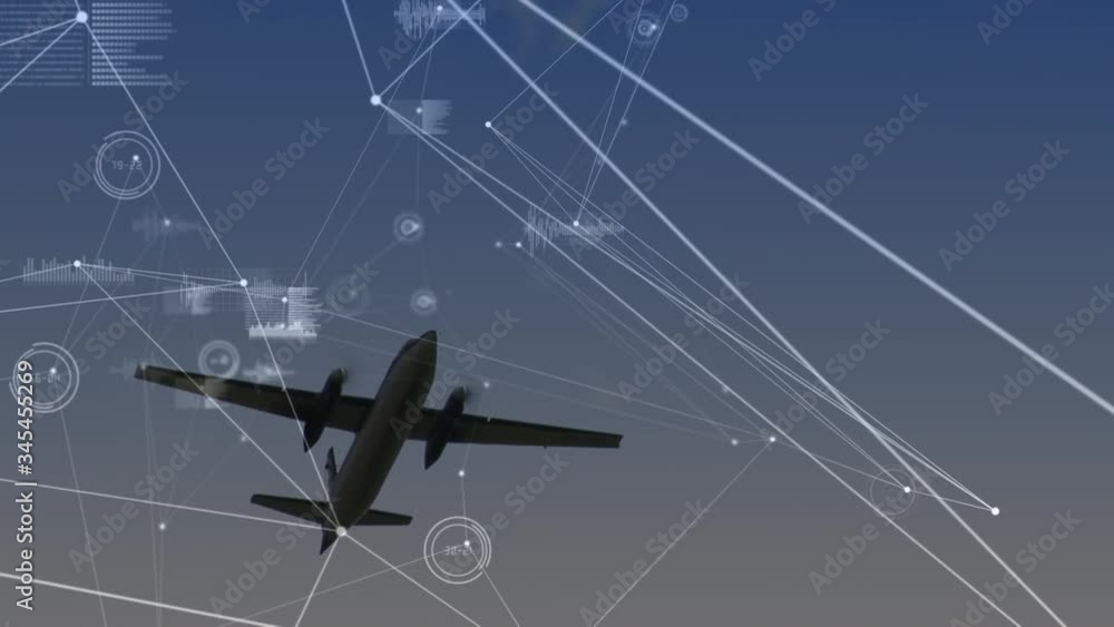 Poster animation of global network of connections with an aeroplane flying in the background