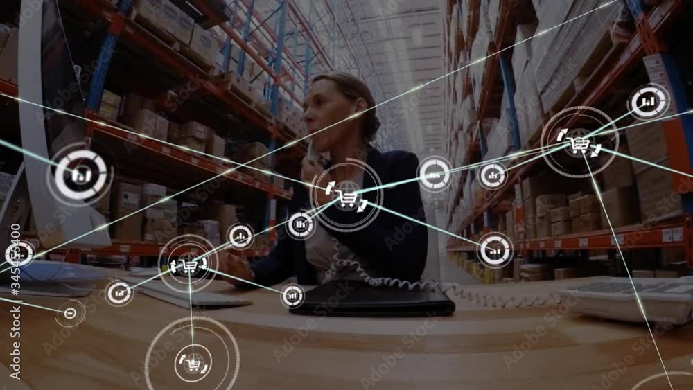 Poster animation of network connections with online icons with a