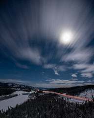 Stunning, beautiful moonlit night along the side of the Alaksa Highway in Yukon Territory, northern...