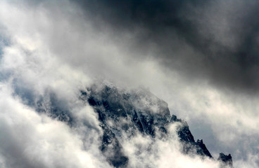 Chamonix Mountains and cloudscape in French Alps, France. This picture was taken from the Chamonix Village.