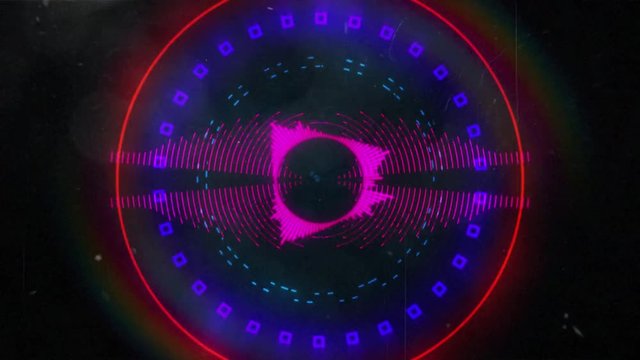 Animation of red, blue and pink glowing pulsating circles moving