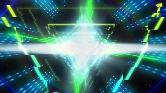 Animation of yellow, green and blue diamond shapes pulsating