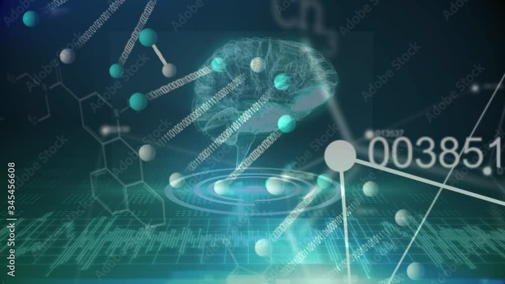 Poster animation of brain with technology and data processing