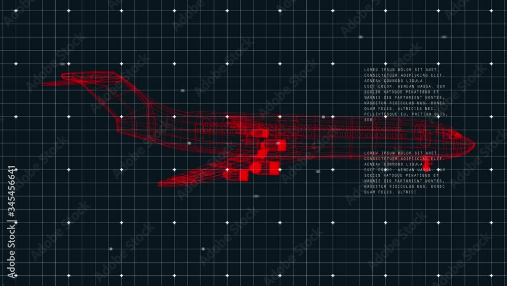 Poster 3d airplane technical drawing over data processing on black background