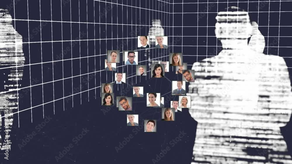 Aufkleber animation of networks of connections of multiple photos forming a globe