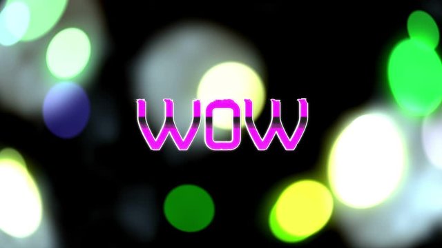 Animation of the word Wow on video computer game screen