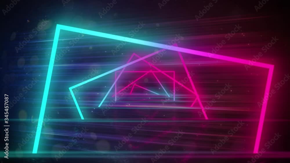 Poster animation of tunnel glowing bright geometric with horizontal lines in the background