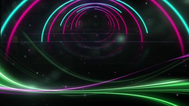 Animation Of A Tunnel Of Multi Coloured Glowing Geometric  With Night Sky And Glowing Stars In The B