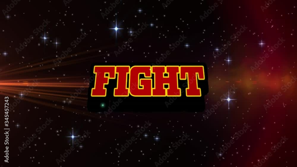 Poster animation of the word fight on video computer game screen