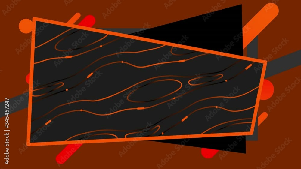 Aufkleber animation of flowing splashes of liquid orange colour moving in grey rectangular frame over abstract