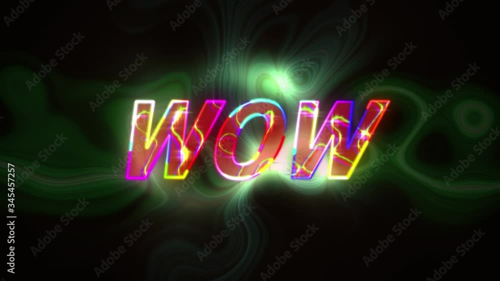 Aufkleber animation of the word wow on video computer game screen