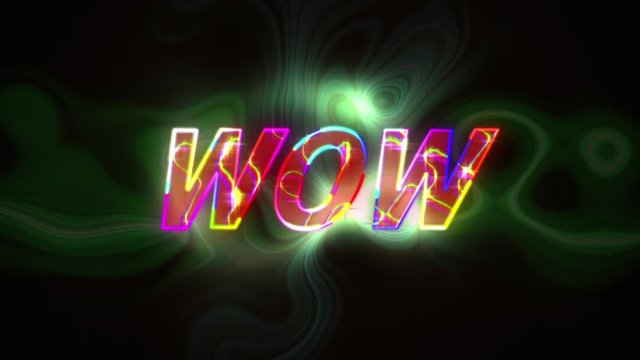 Animation of the word Wow on video computer game screen
