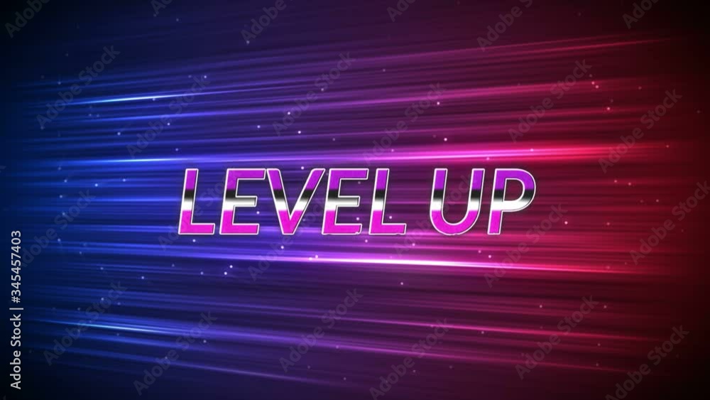 Aufkleber animation of the words level up on video computer game screen