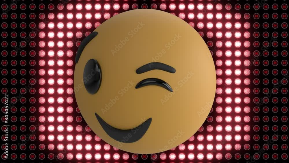 Aufkleber animation of smiling emoji over rows of red glowing lights on digital display in the background
