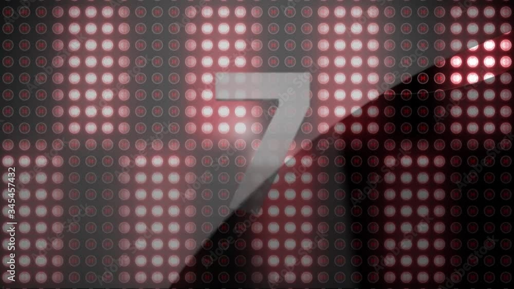 Aufkleber animation of countdown from ten to one over red glowing lights of digital display in the background