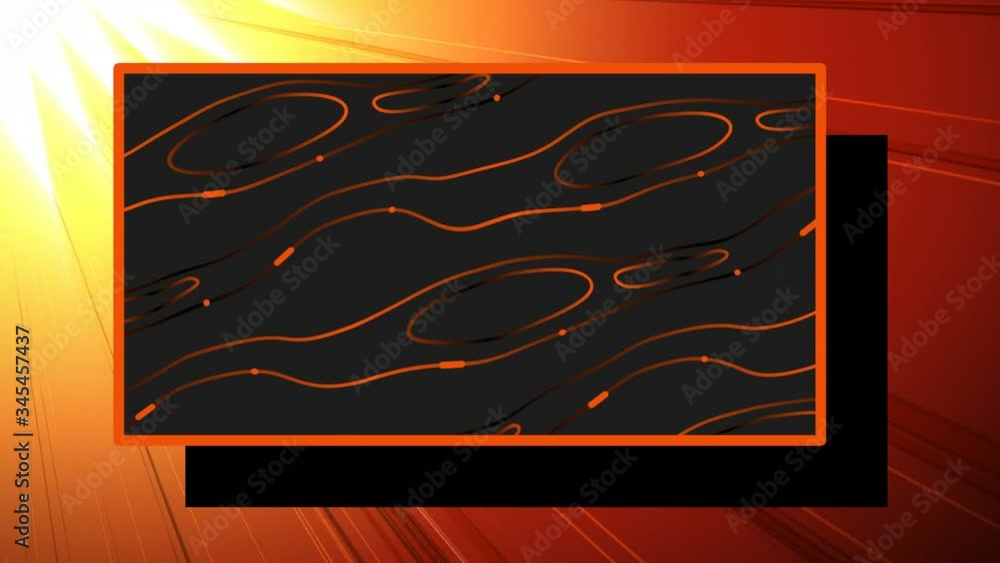 Poster animation of flowing splashes of liquid orange colour moving in grey rectangular frame with gradient