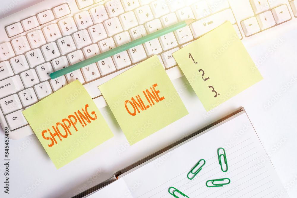 Poster handwriting text writing shopping online. conceptual photo buying you want through internet website 