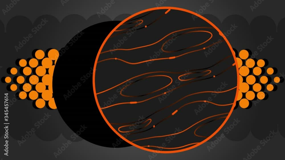 Poster animation of flowing splashes of liquid orange colour moving in grey triangle frame over black trian