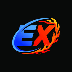 Initial Letters EX Fire Logo Design