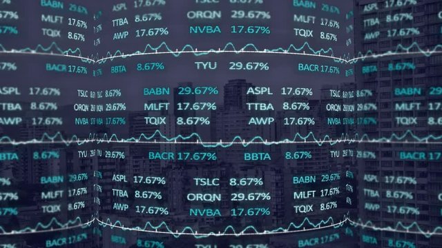 Animation of stock market display on glowing background.