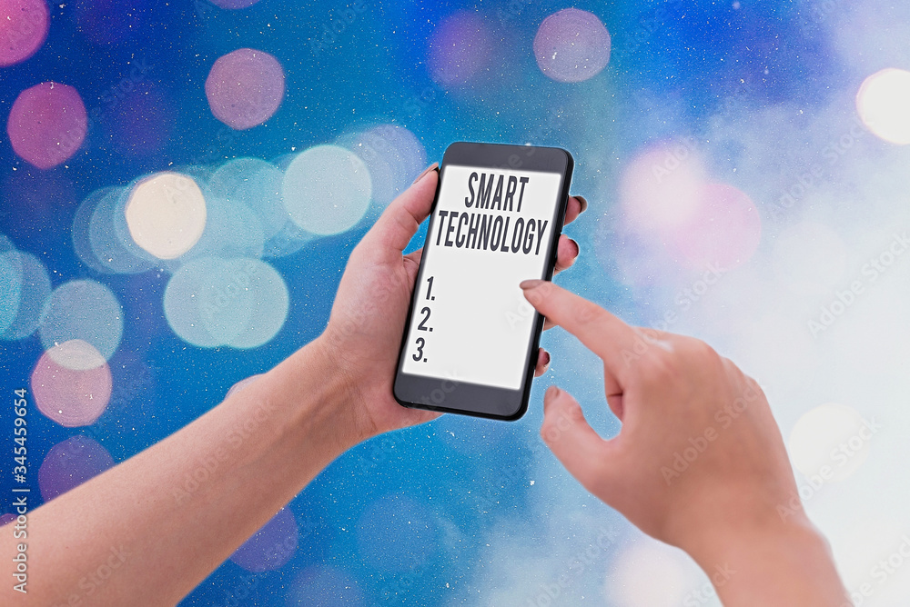 Poster word writing text smart technology. business photo showcasing gadgets or device that has a built in 