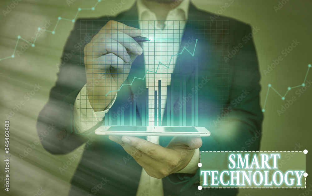 Poster text sign showing smart technology. business photo text gadgets or device that has a built in comput