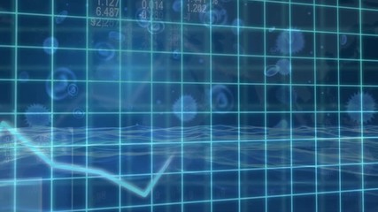 Animation of macro Covid-19 and blood cells floating over stock market display. - Powered by Adobe