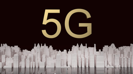 5g gold and white buildings 3d rendering for networking  content.