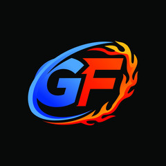 Initial Letters GF Fire Logo Design