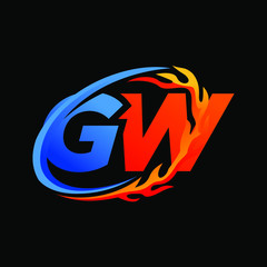 Initial Letters GW Fire Logo Design