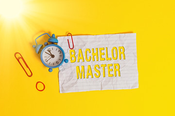 Writing note showing Bachelor Master. Business concept for An advanced degree completed after...