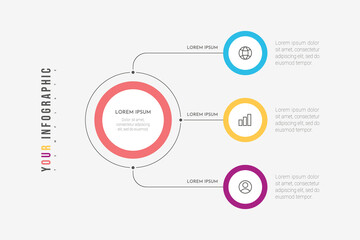Infographics business process with 3 steps or options circles. Data visualization. Can be used for workflow layout, diagram, banner, web design. Vector illustration.