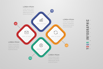 Business Infographic Template with 4 steps or processes elements. Can be used for annual report, flow charts, diagram, presentations, web sites. Vector illustration.