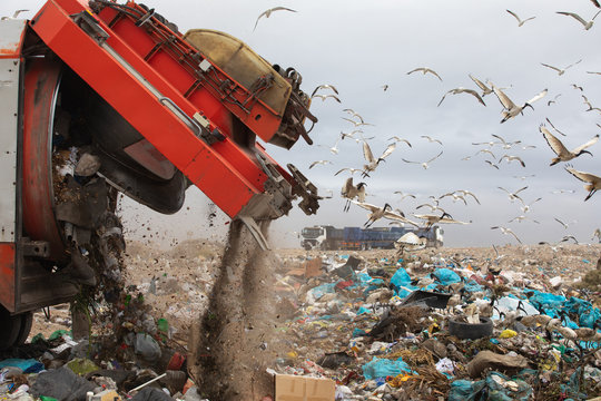 Rubbish piled on a landfill full of trash 