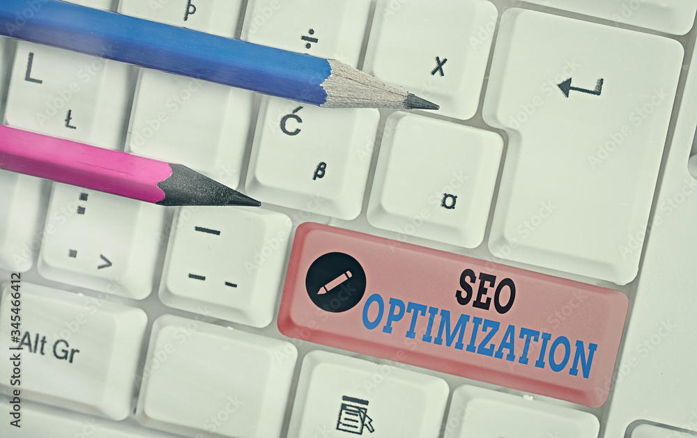 Poster handwriting text writing seo optimization. conceptual photo process of affecting online visibility o