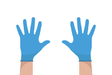 Hand with gloves. Vector isolated illustration. Latex gloves vector. Precaution icon. Medical equipment flat design. Health care.