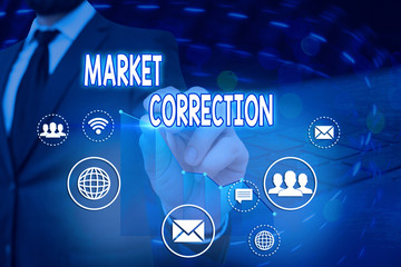 Conceptual hand writing showing Market Correction. Concept meaning When prices fall 10 percent from the 52 week high