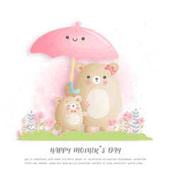 Happy mother's day with cute bear mom and child.