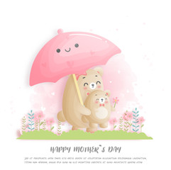 Happy mother's day with cute bear mom and child.