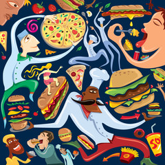 Abstract Restaurant Poster Artwork, Sandwich, Burger, Chief (Vector Art)