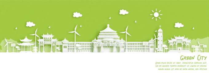 Green city of Chongqing. Environment and ecology concept in paper cut style. Vector illustration.