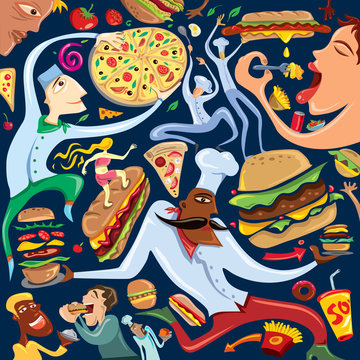 Abstract Restaurant Poster Artwork, Sandwich, Burger, Chief (Vector Art)
