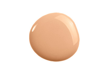 Makeup tone cream swatch isolated on white. Beige liquid foundation, concealer smear smudge drop.