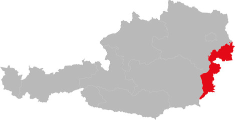 Burgenland province highlighted on Austria map. Light gray background.