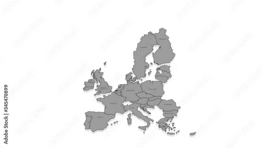 Poster european union animated map with alpha channel.