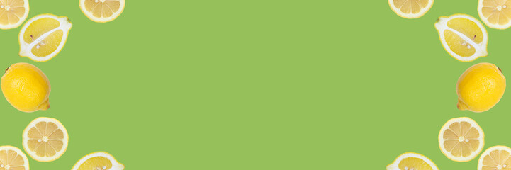 丸ごとレモンとスライスしたレモンのコピースペース（モスグリーン）