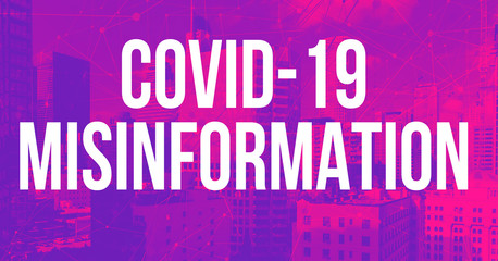 Covid-19 Misinformation theme with downtown Los Angeles skycapers