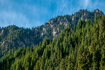 View of Heavenly Lake or Tianchi of Tianshan in Urumqi, Scenery of Heaven Lake, Tianshan Tianchi National park, Xinjiang, China